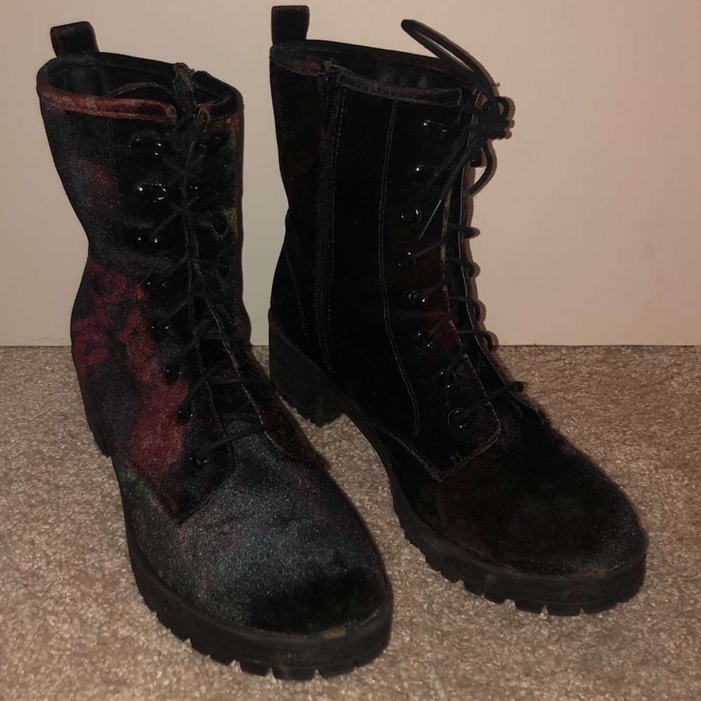 Madden Girl Velvet Floral combat boots